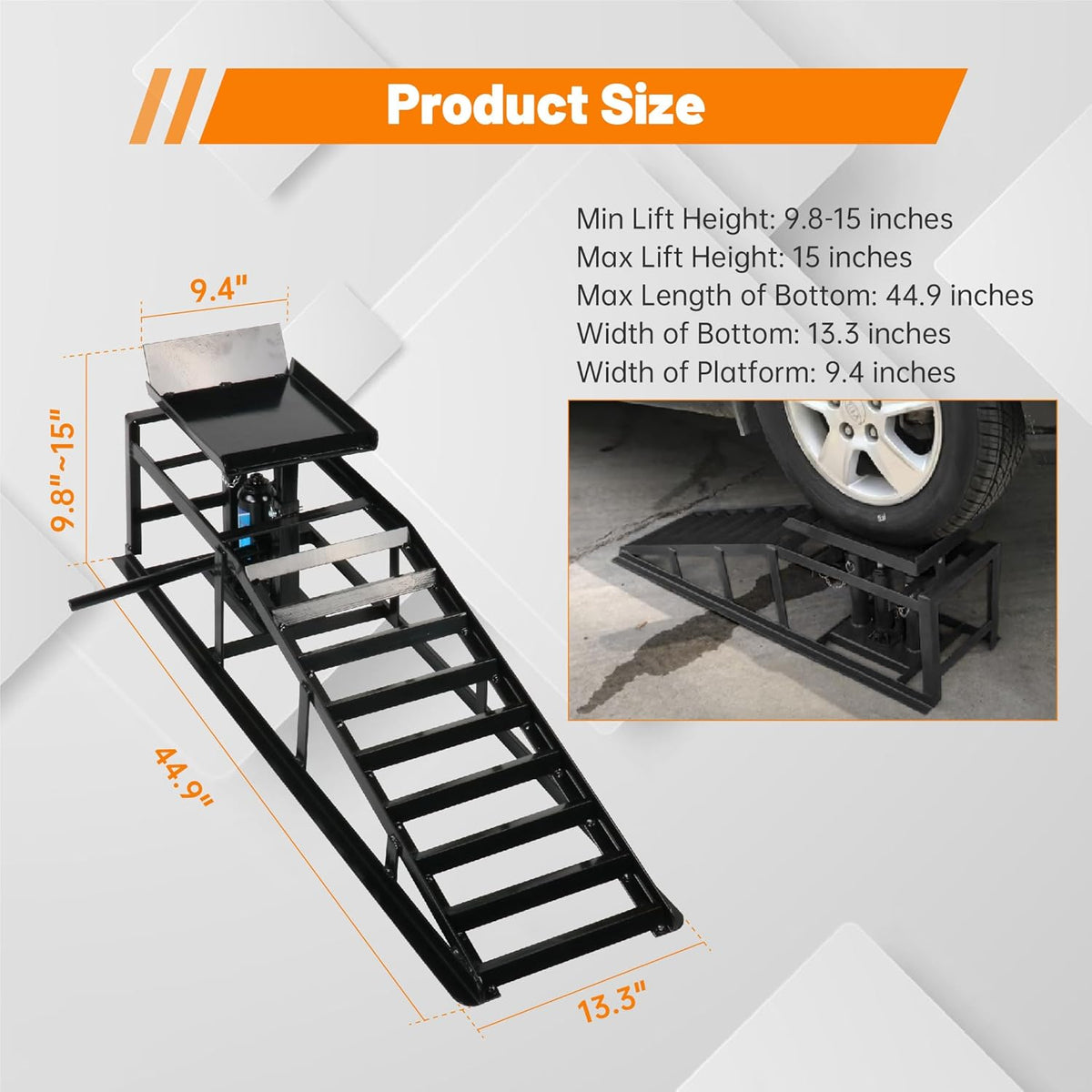 2 Pack Hydraulic Car Ramps 10,000lbs/5T Capacity Low Profile Car Lift Service Ramps Truck Trailer Garage, Height Hydraulic Vehicle Ramps,Black