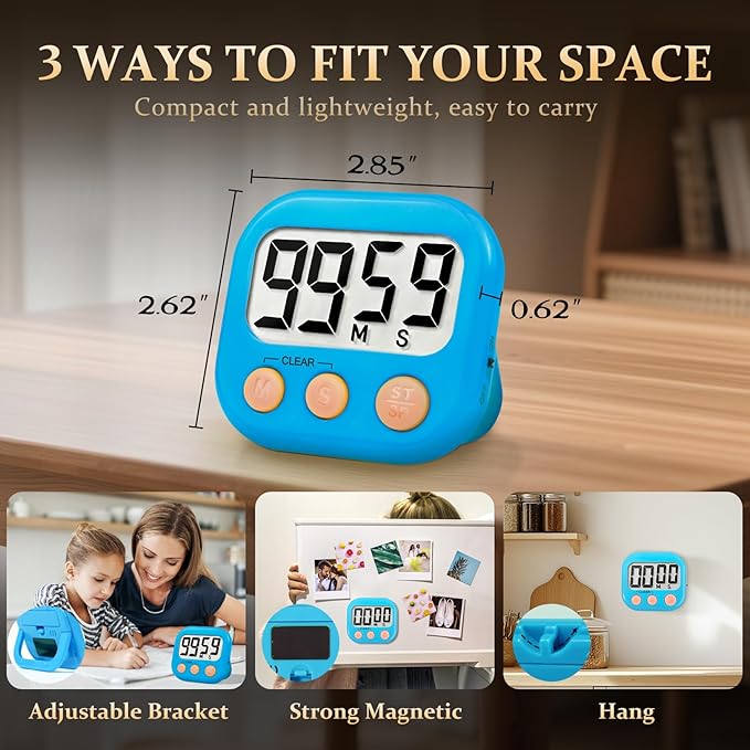 12 Pack Digital Kitchen Timer Small Classroom Timers for Kids Teachers (Blue&White)