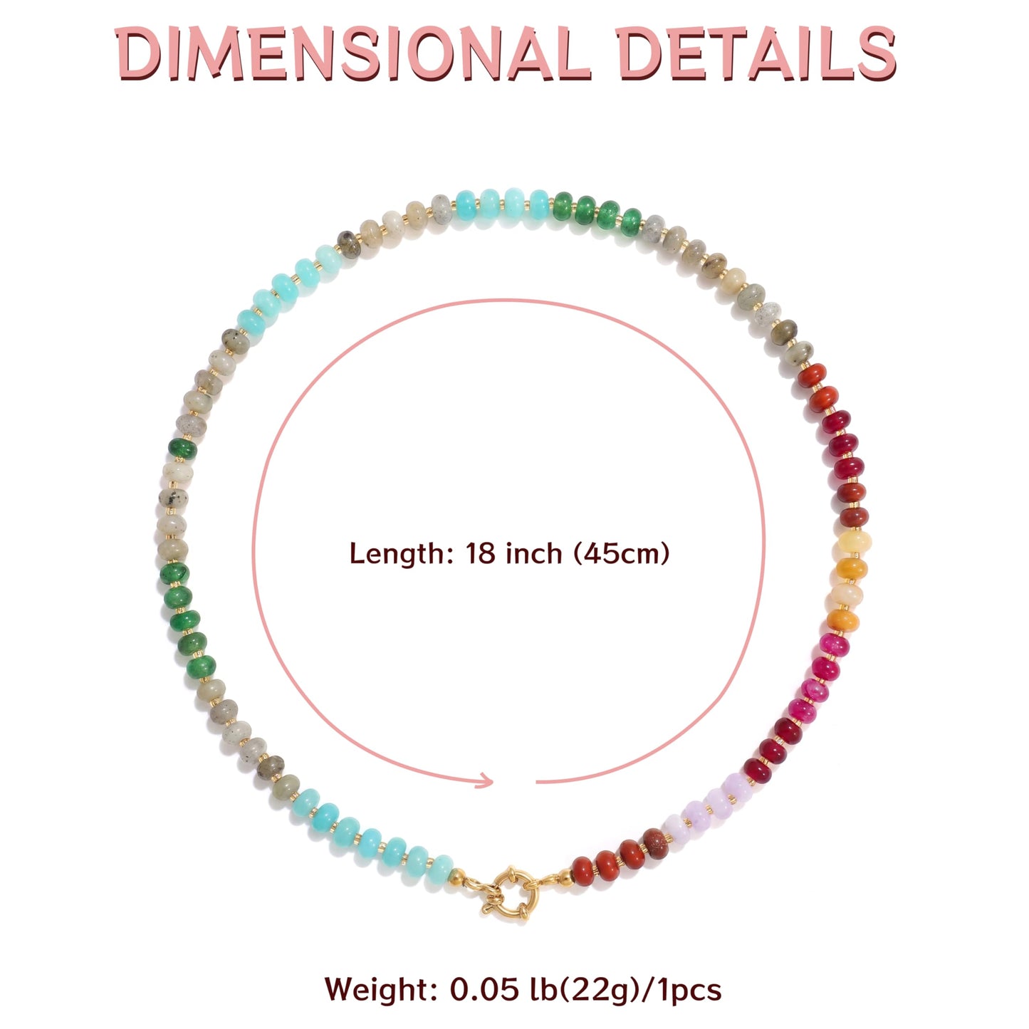 Badu Colorful Gemstone Beaded Necklace for Women Natural Stone Bead Beach Rainbow Choker Necklace Fashion Trendy Jewelry Gifts
