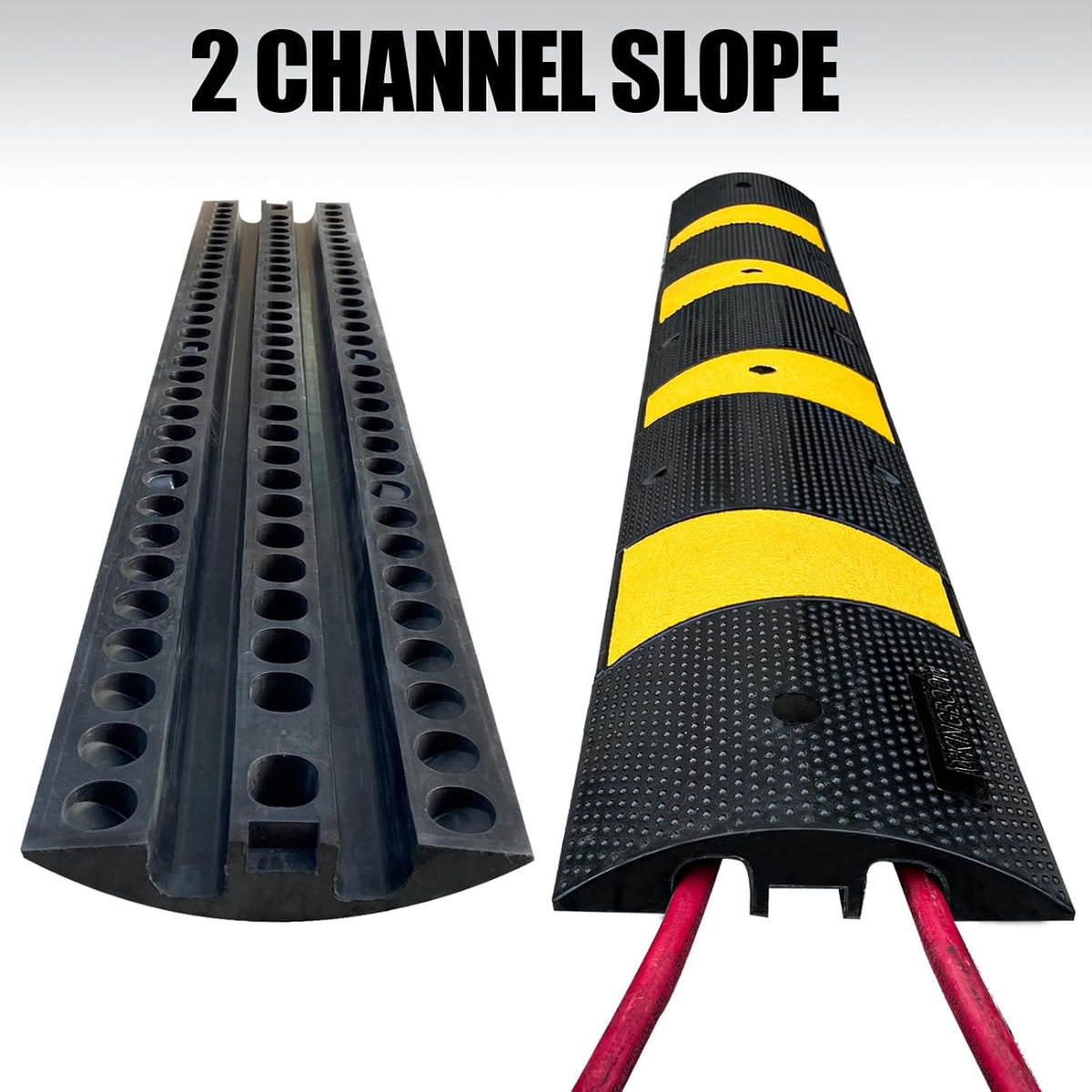 2 Channel Rubber Speed Bumps Humps, 6 Feet Long Traffic Driveway Ramp with 8 Bolts, 22000 lbs Capacity Cable Protector Ramp for Garage Gravel Roads Asphalt Concrete, 2 Packs