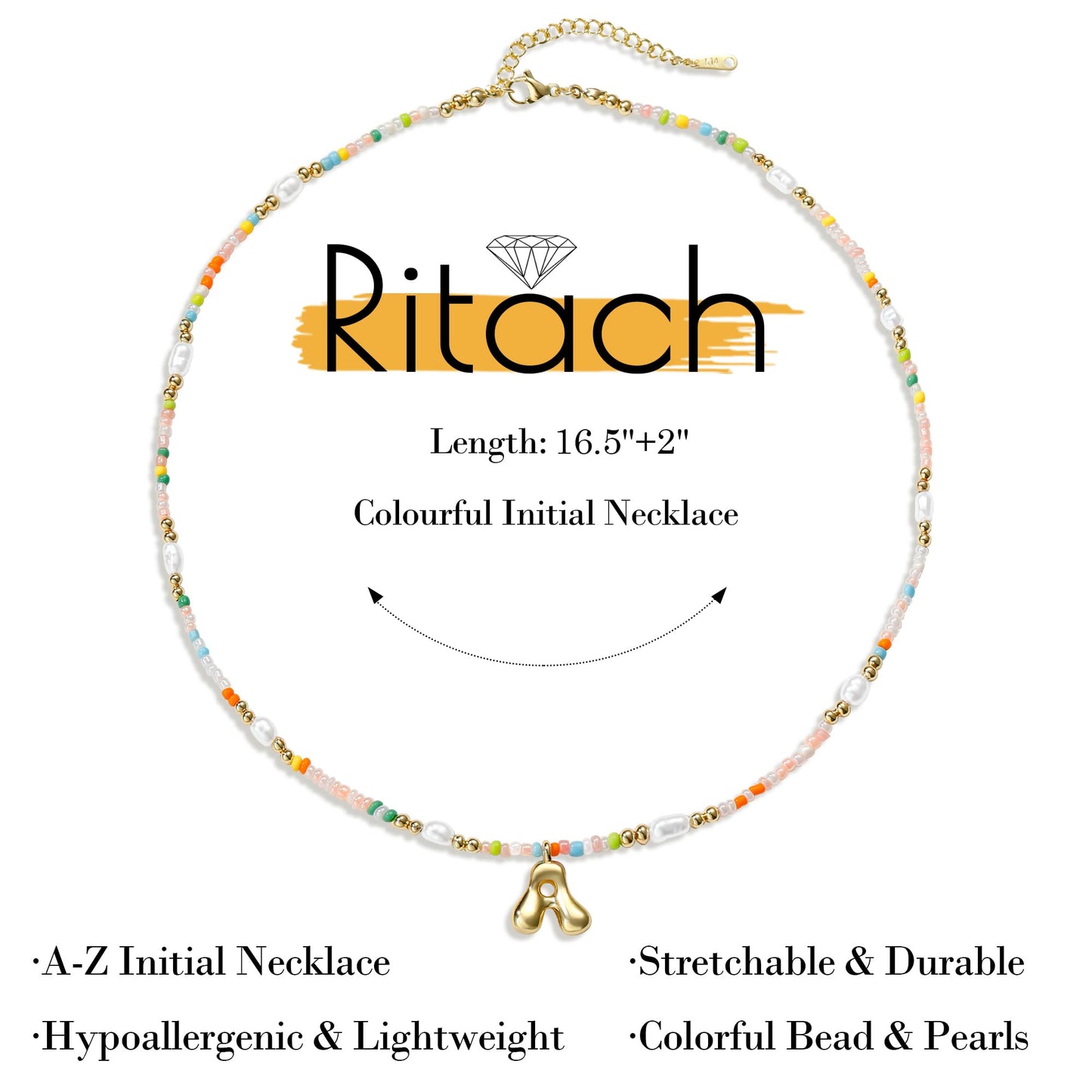 Ritach Initial Necklaces for Women - Letter M Initial Necklace Beaded Necklace for Women Girls Gifts Letter Necklace Bubble Gold Initial Necklaces for Women Girls Jewelry for Kids Gifts