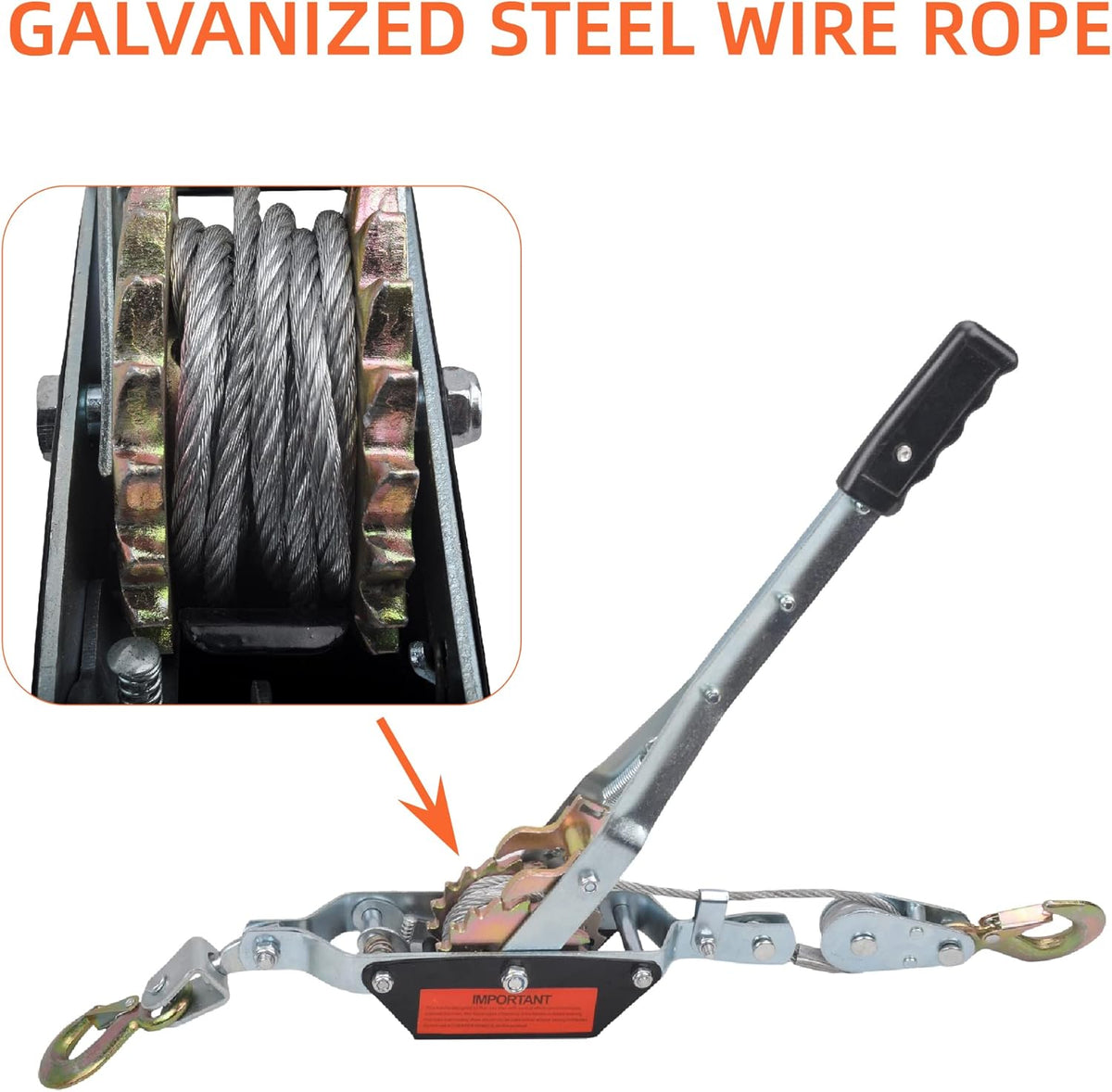 4 Ton Heavy Duty 2 Hook Steel Cable Dual Gear Power Puller Come Along Chain Winch Ratchet Tool, Automotive Hoist Hand Winch Cable Puller Stretcher Lift