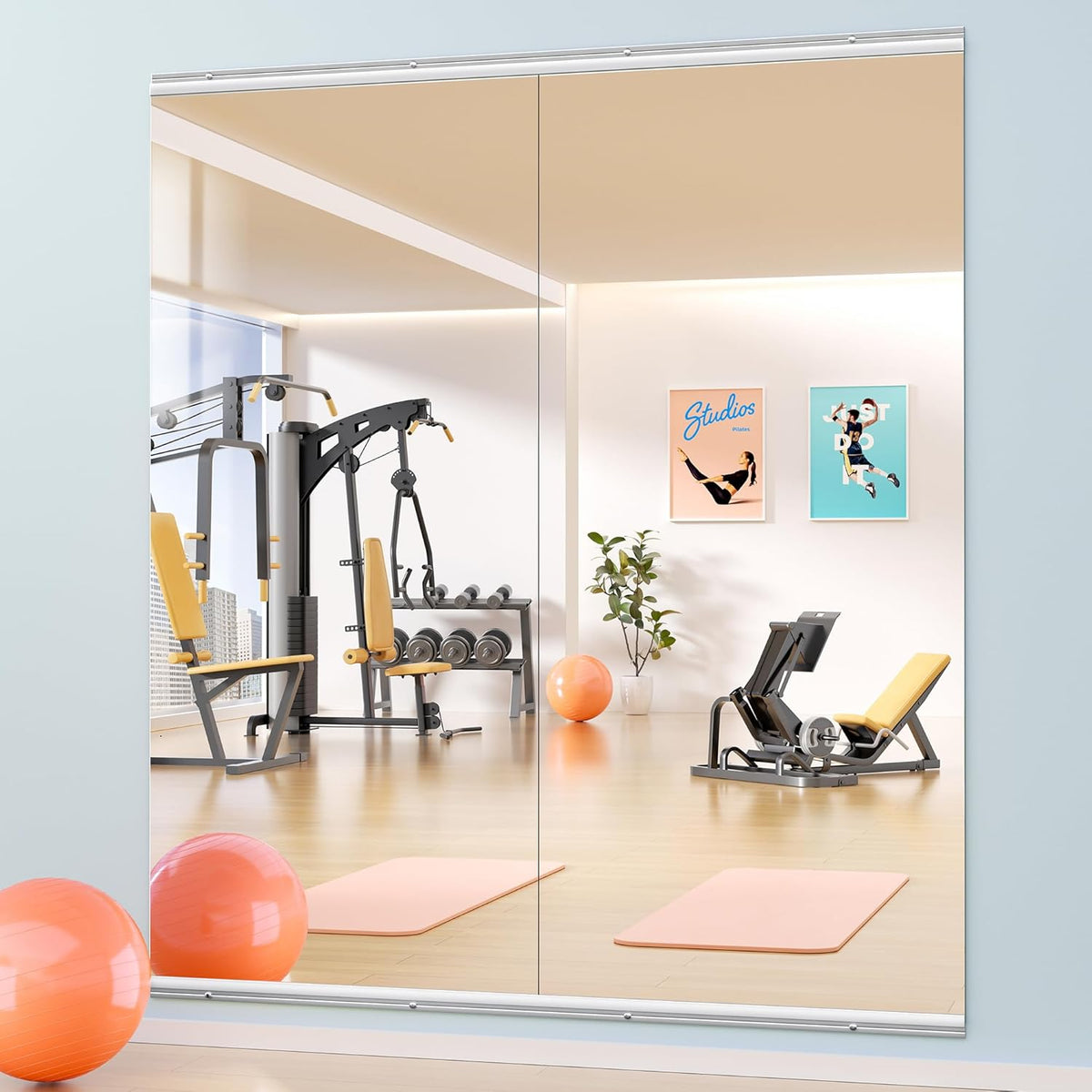 Hasipu Home Gym Mirror 63" L x 28" W - 2PCS Large Full Body Mirror for Yoga, Wall-Mounted Mirrors for Fitness, Garage, Dance Studio, 0.16in Tempered Glass Frameless