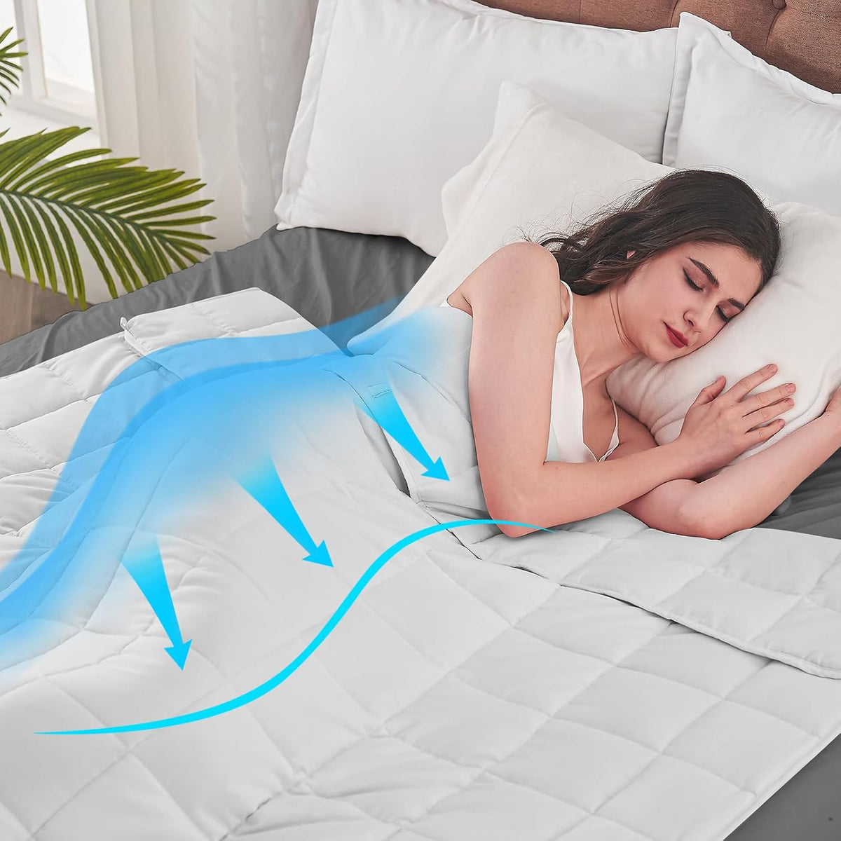 yescool Weighted Blanket for Adults (15 lbs, 60" x 80", White) Cooling Heavy Blanket for Sleeping Perfect for 140-160 lbs, Queen Size Breathable Blanket with Premium Glass Bead, Machine Washable