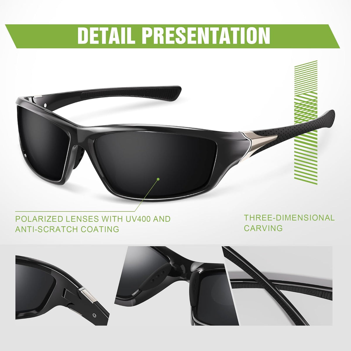 3 Pack Polarized Sports Sunglasses for Men, Mens Sunglasses Wrap Around UV400 Protection for Cycling Fishing Driving