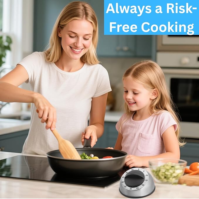 Kitchen Timer for Cooking, Chef Cooking Magnetic Timer - No Batteries Required - Loud Alarm, Mechanical Desk Manual Timers - Magnetic Clock Backing, Countdown Reminder - Stainless Steel Body