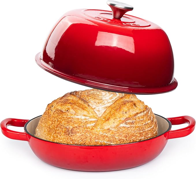 Enamelled Cast Iron Dutch Oven Pot – Dutch Oven For Sourdough Bread Baking – Cast Iron Bread Pot – Red, 6 Quarts, 26cm – by Nuovva