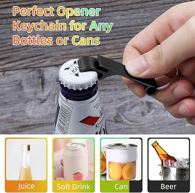 400 Pack Black Metal Bottle Opener Keychains Bulk, Tiny Beverage Opener Party Favor (Black, 400 Pcs)
