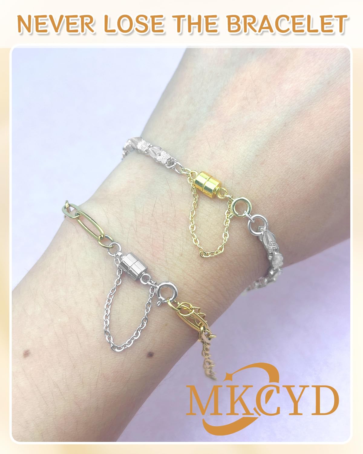 MKCYD 8Pcs Magnetic Bracelet Clasps and Closures with Safety Chain Never Fall Gold and Silver Bracelet Extender Converter Magnetic Clasps for Women