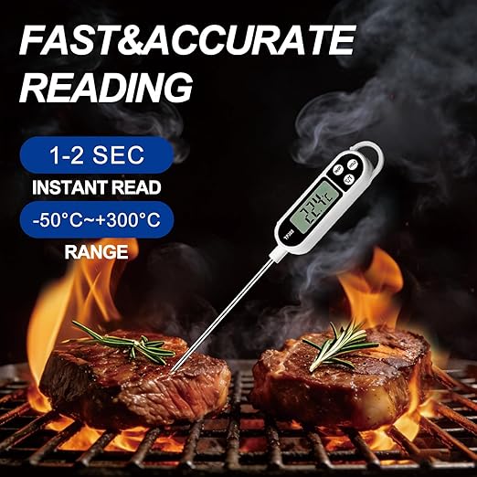 Electronic Digital Display Thermometer, 304 Long Probe, Suitable for Kitchen Cooking, BBQ, with Waterproof Feature and Capable of Sensitive and Rapid Measurement.