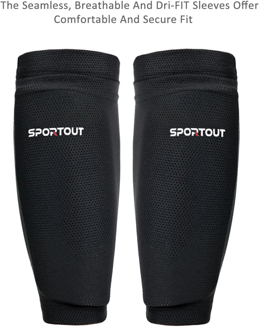 Sportout Soccer Shin Guards - Shin Guards Soccer Kids Youth Adult Protective Shin Pads with Sleeves and Insert Pocket for Boys Girls for Age 4-6, 6-8, 8-10,10-12,12-14,14-Adult