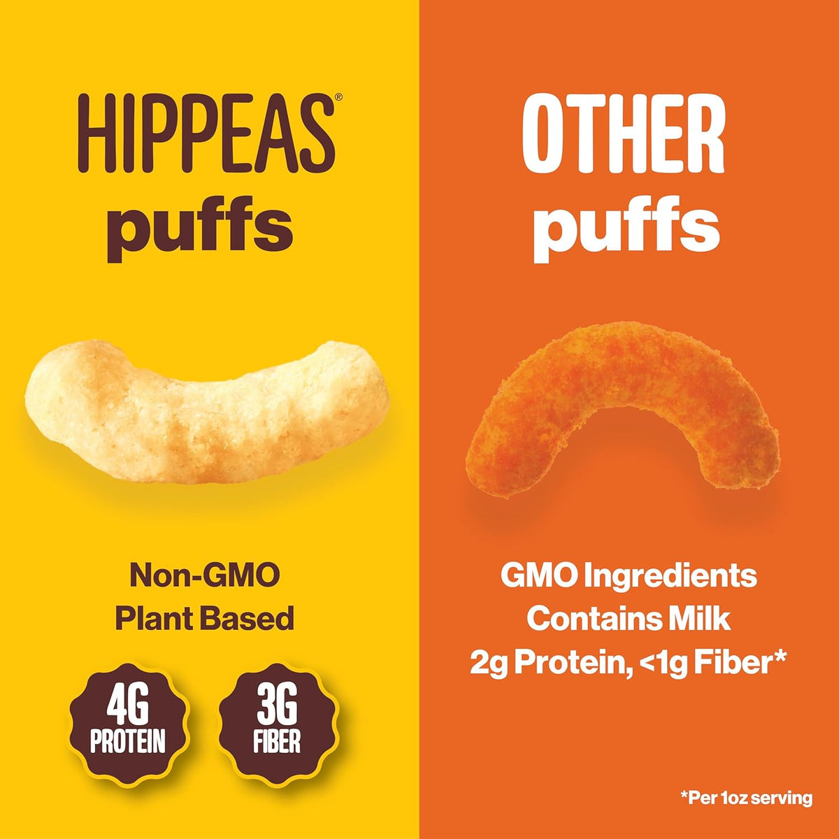 Hippeas Chickpea Puffs, Vegan White Cheddar, 0.8 Ounce (Pack of 18), 3g Protein, 2g Fiber, Vegan, Gluten-Free, Crunchy, Plant Protein Snacks