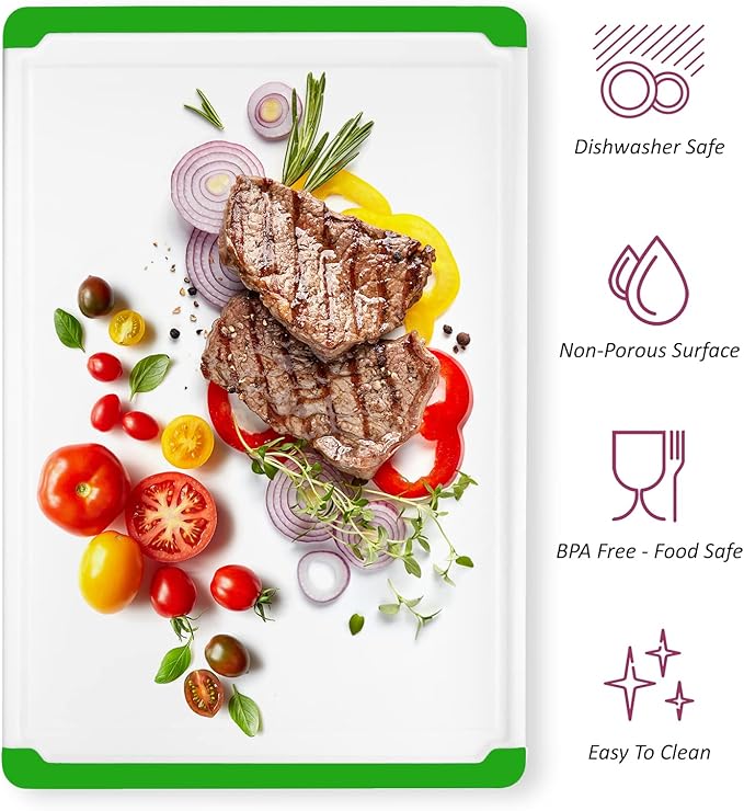 Large Cutting Board for Kitchen - Dishwasher Safe Plastic Chopping Board with Non-Slip Grip, Deep Juice Groove & Easy-Grip Handles - Thick Durable Cutting Board for Meat, Vegetables & Meal Prep