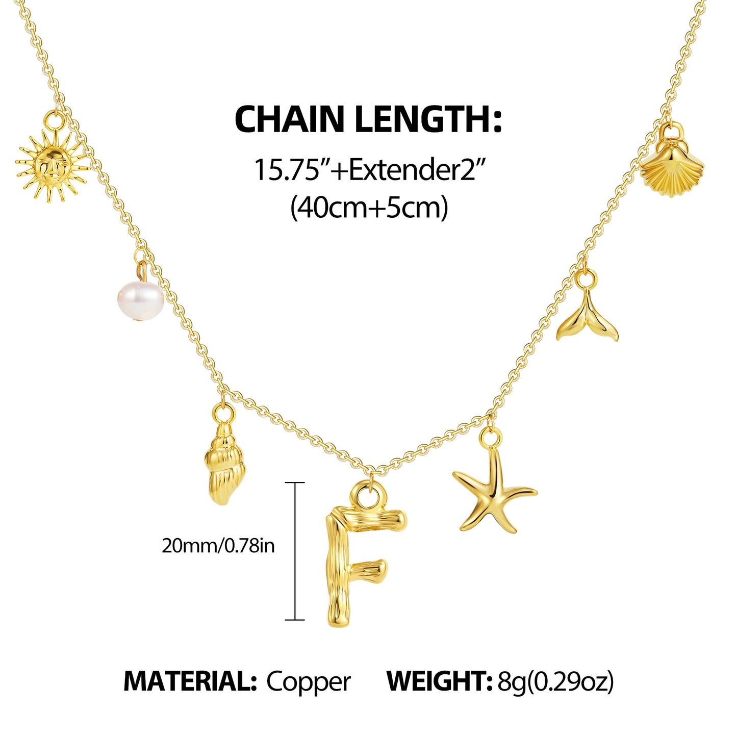 SLOONG Initial Charm Necklace 14K Gold Plated Letter Neckalce Freshwater Pearl Necklace Choker Boho Summer Seashell Beach Starfish Surfer Jewelry Gifts for Women F