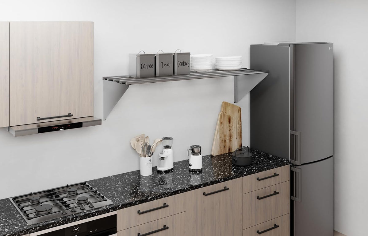 AmGood 18 in. x 60 in. NSF Stainless Steel Tubular Wall Shelf | Heavy-Duty Metal Shelving for Appliances & Equipment | Ideal for Kitchen, Restaurant, Garage, Laundry, Utility Room