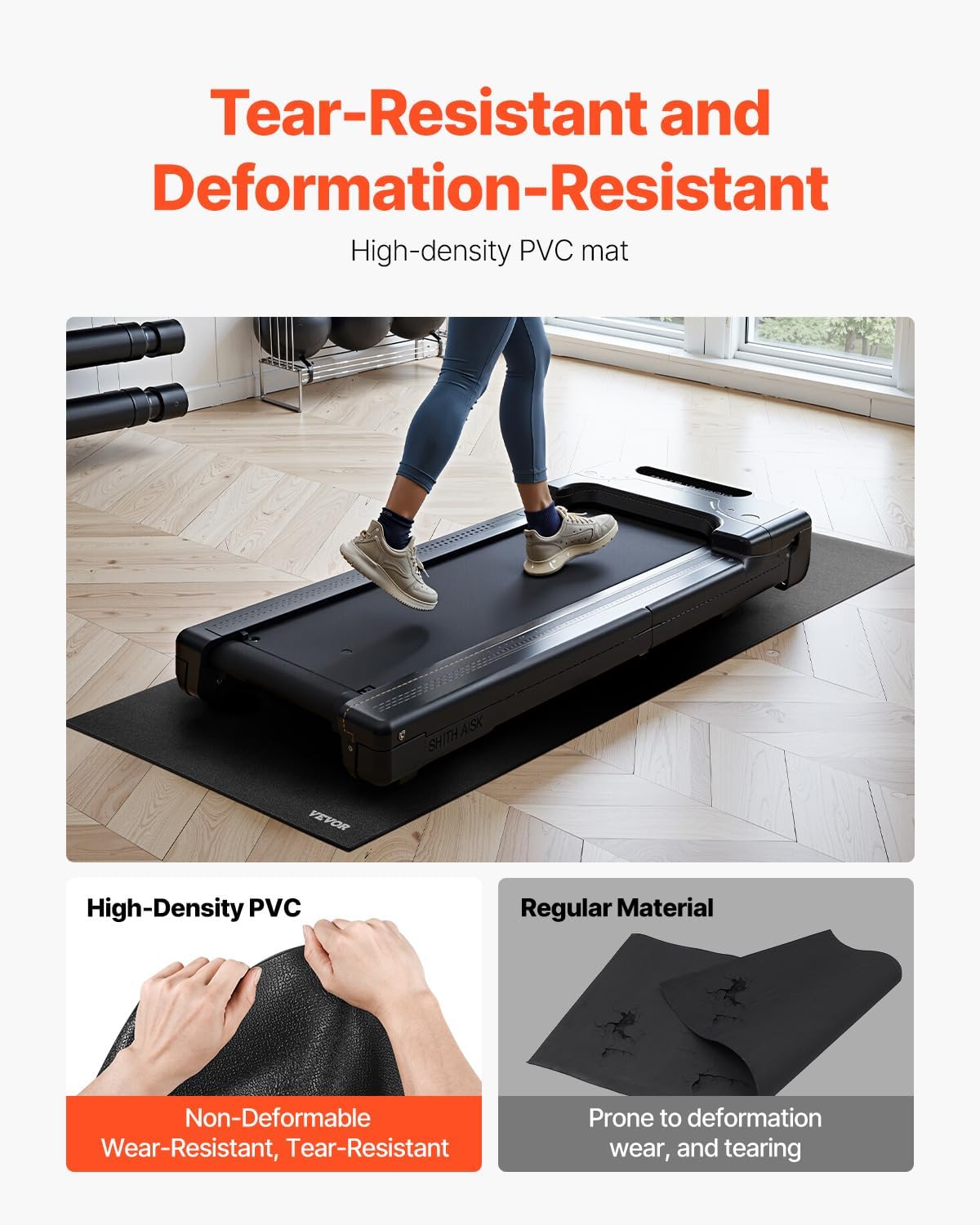 VEVOR Treadmill Mat for Carpet Floor, Exercise Equipment Mat for Treadmills, Stationary & Recumbent Bikes, High Density PVC Floor Protector Gym Mats, Waterproof and Non-Slip for Home Gym