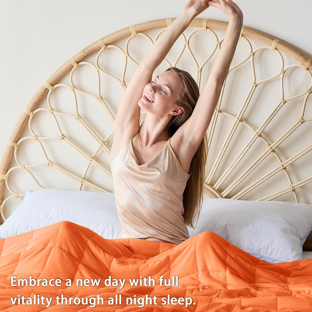 yescool Weighted Blanket for Adults (15 lbs, 60" x 80", Orange) Cooling Heavy Blanket for Sleeping Perfect for 140-160 lbs, Queen Size Breathable Blanket with Premium Glass Bead, Machine Washable