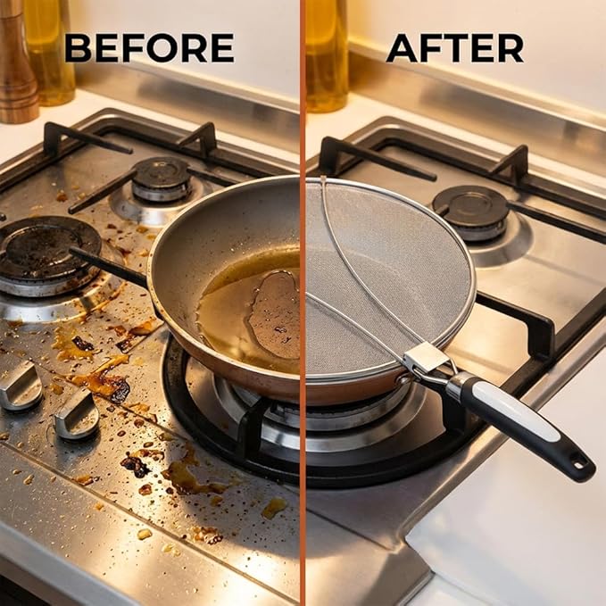 Stainless Steel Grease Splatter Guard, 11-Inch Fine Mesh Cover with Adjustable Comfort Grip Handle, Oil Splash Screen for Frying Pan, Cooking Pots, Skillet (3)