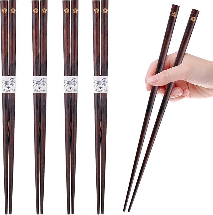 GLAMFIELDS Reusable Chopsticks Japanese Natural Wooden Classic Style 5 Pairs Lightweight Hand-Carved Safe Chop Sticks 8.8 Inch/22.5cm Gift Set