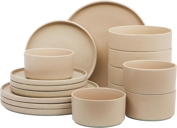 Gibson Elite Tatum Premium Porcelain Matte Reactive Glaze 16-Piece (Service for 4) Plates and Bolws Stackable Dishes Ceramic Dinnerware - Blush Pink/Taupe