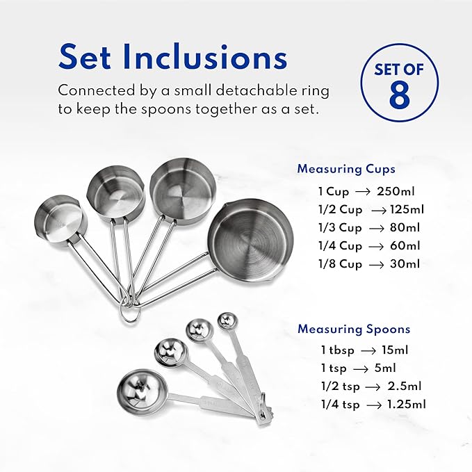 New Star Foodservice 42917 Stainless Steel 8-Piece Measuring Cups and Spoons Combo Set