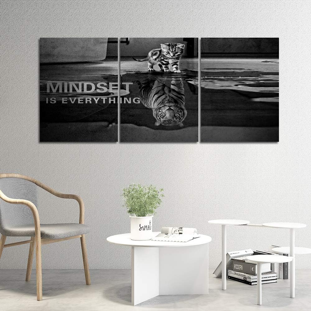 3 Panels Mindset is Everything Motivational Canvas Wall Art Inspirational Entrepreneur Quotes Poster Print Artwork Painting Picture for Framed Home Decoration Living Room office bedroom 60''W x 28''H
