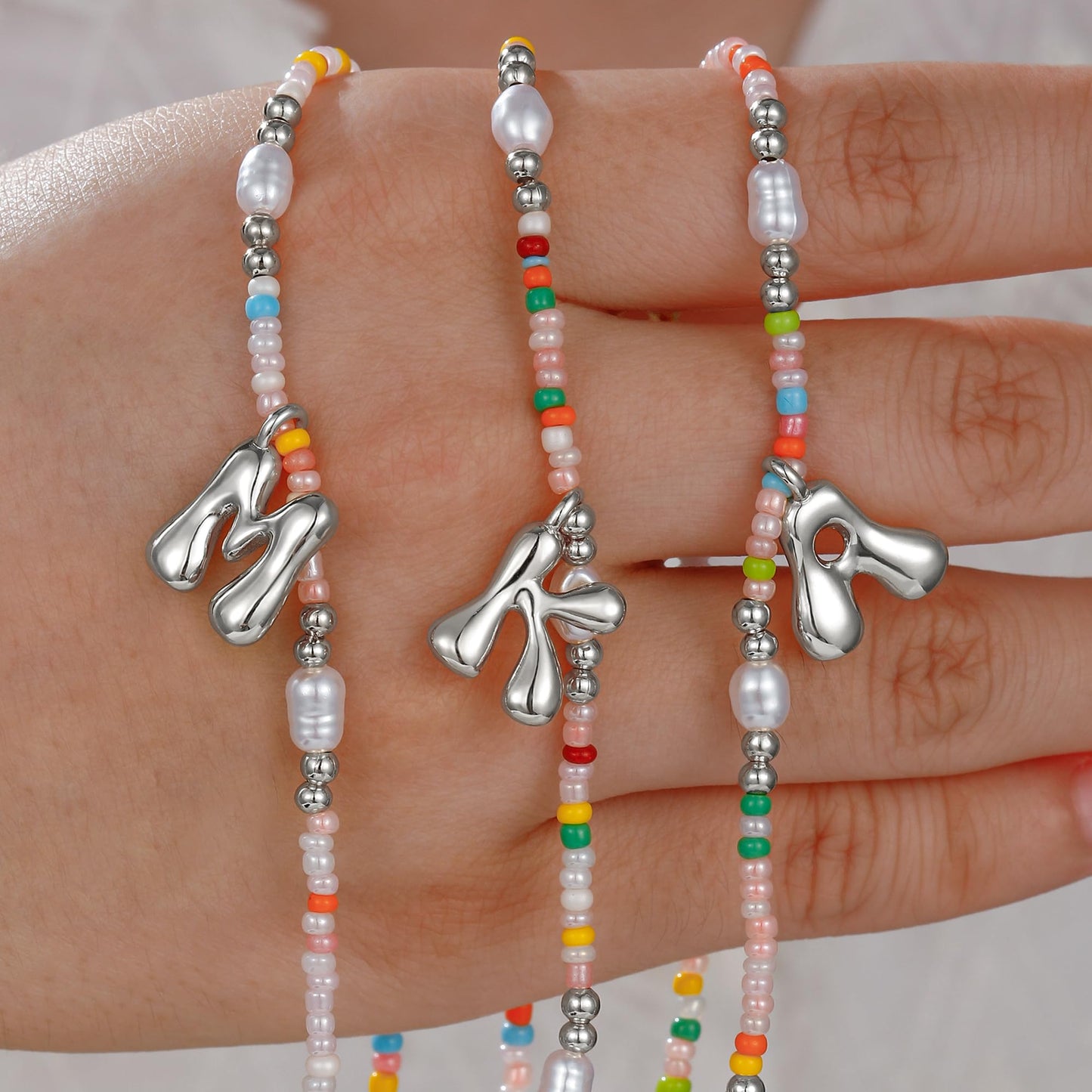 Ritach Granddaughter Gifts from Grandma - Initial G Necklace Letter Necklace Silver Initial Necklaces for Women Beaded Necklace for Girls Gifts for Granddaughter Daughter Niece Sister Gift