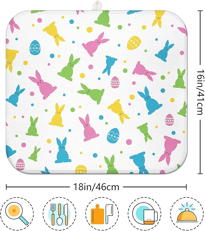 Easter Dish Drying Mat for Kitchen Counter 16''x18'' Microfiber Absorbent, Small & Compact Red Kitchen Draining Mat for Countertops Dish Drainer Mat Drying Pad Foldable Utensils, and Cookware