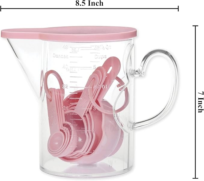 Measuring Cups and Measuring Spoons Set of 10 Pieces, Supreme Housewares Plastic Multi-Purpose Home Essentials Cooking, and Baking Tools BPA Free Dishwasher Safe for Liquid and Dry (Pink)