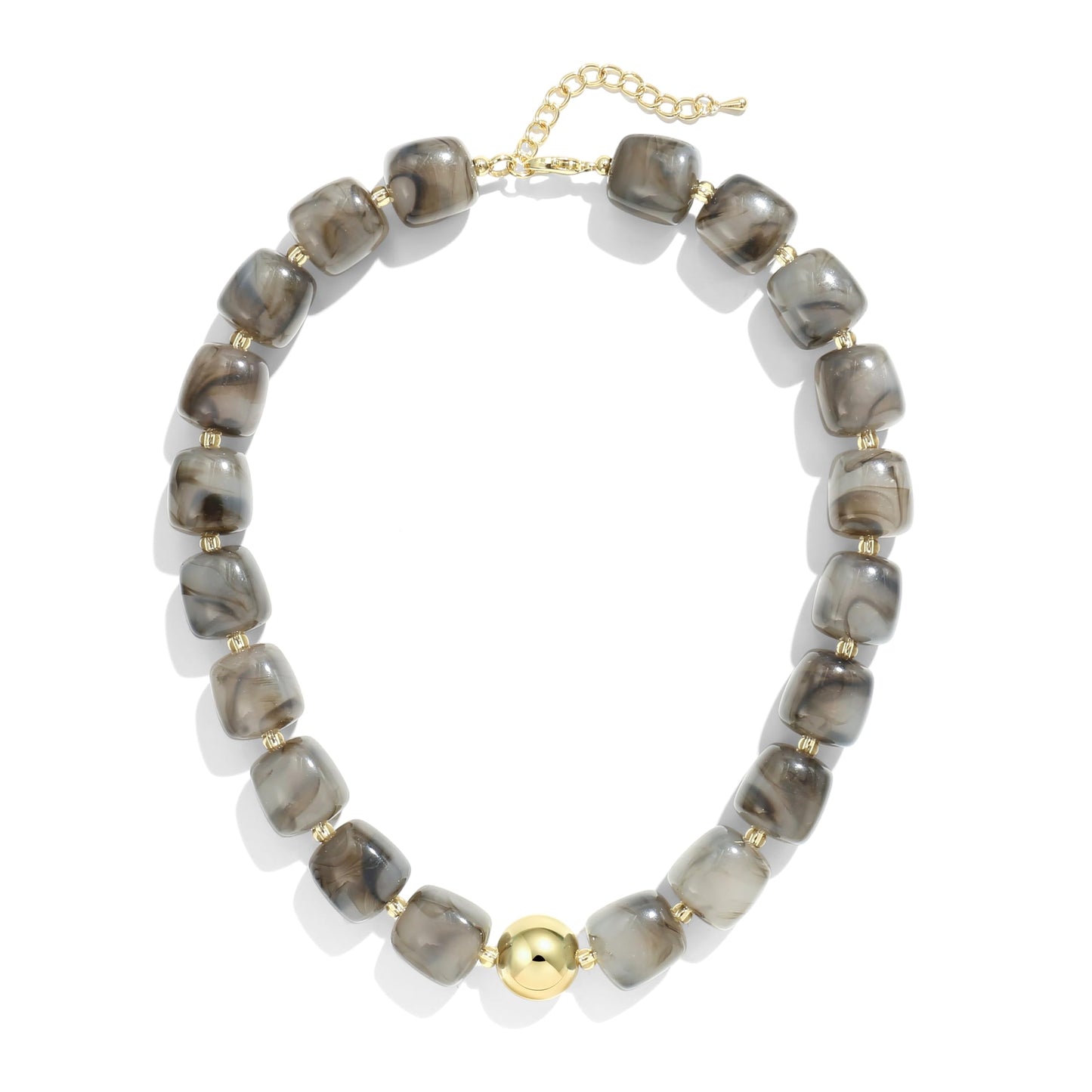 BREPINE Ash Grey Chunky Necklaces for Women Multicolored Large Square Resin Beads Necklace Trendy Bold Statement Beaded Summer Candy jelly Vacation Choker