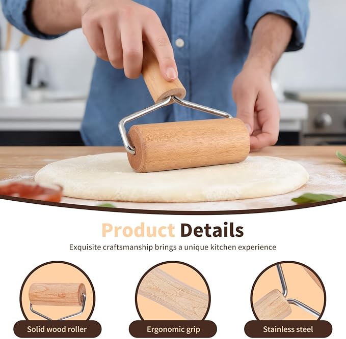 Pastry and Pizza Baking Roller Pin, Non Stick Wood Rolling Pins for Baking(T-Shape)
