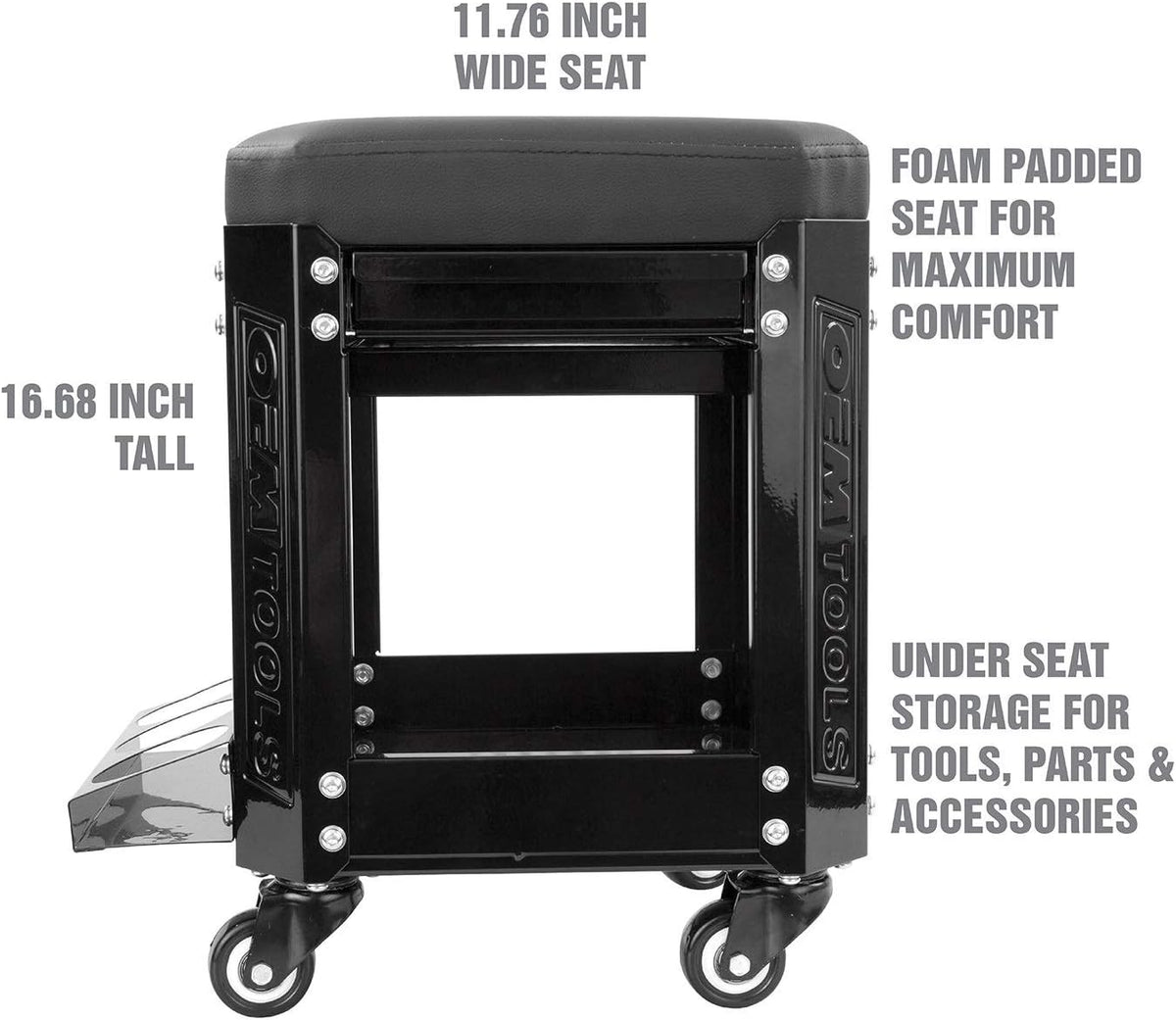 OEMTOOLS 24994 Workshop Creeper Seat, Rolling Stool with Tool Storage, Mechanic Stool for Garage Work, 280 lb Capacity