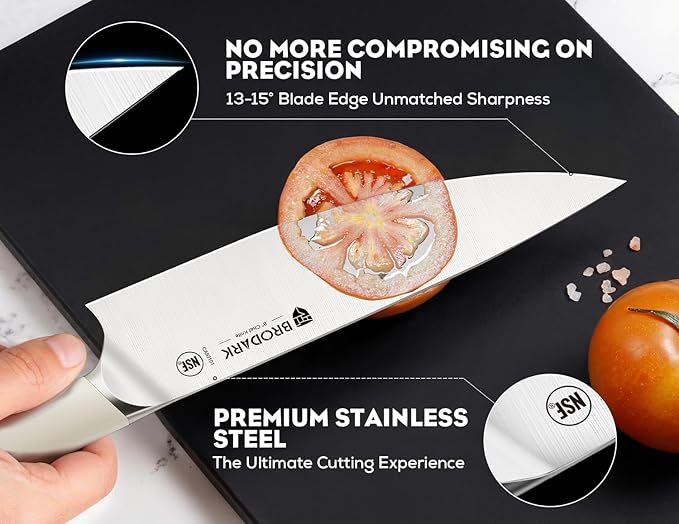 BRODARK Kitchen Knife Sets with Block and Built-in Sharpener - Ultra Sharp15 Pcs Full Tang Professional Chef Knife Set, High Carbon Super Steel Cutlery Set, Ivory Series with Gift Box for Mom