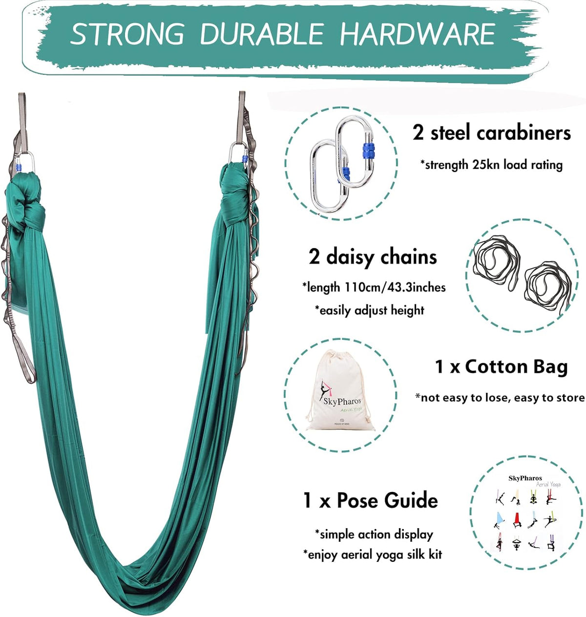 5.5 Yards Aerial Silks Yoga Swing Set - Aerial Yoga Hammock Kit Anti-Gravity Flying for Fitness, Low/Non Stretch Nylon Tricot Fabric Hardware Included for Dance