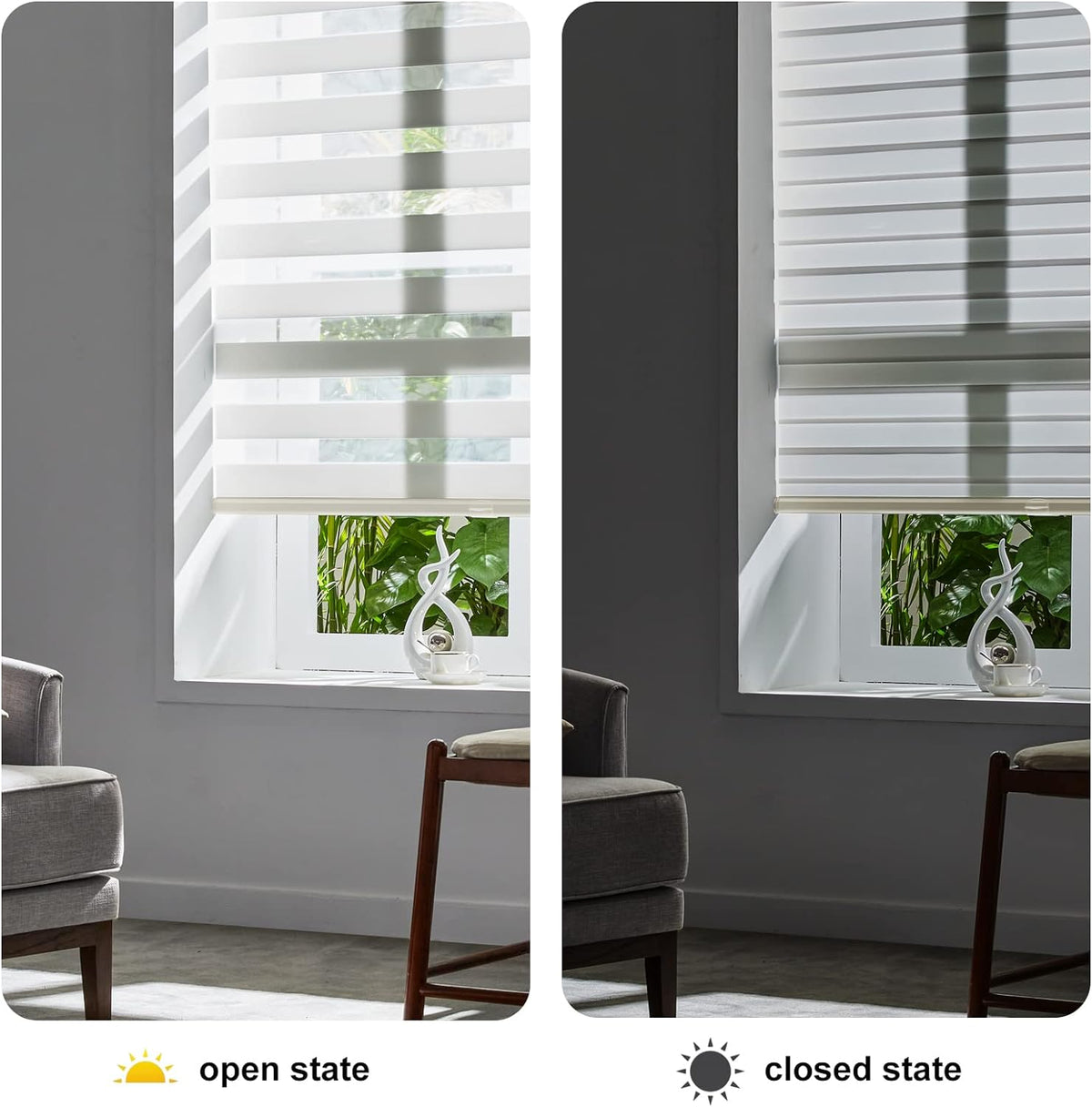 Persilux Cordless Zebra Blinds for Windows (35" W X 72" H, Cream) Free-Stop Dual Layer Roller Windows Shades for Day and Night, Light Filtering Sheer Shades for Home, Easy to Install