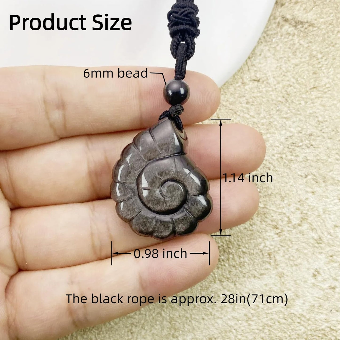EDEN'S CALL Crystal Conch Shell Necklace for Women Healing Stone Ocean Pendant, Boho Beach Necklace with Polished Natural Gemstone Adjustable Cord Worry Stone Jewelry Gift, Silver Obsidian