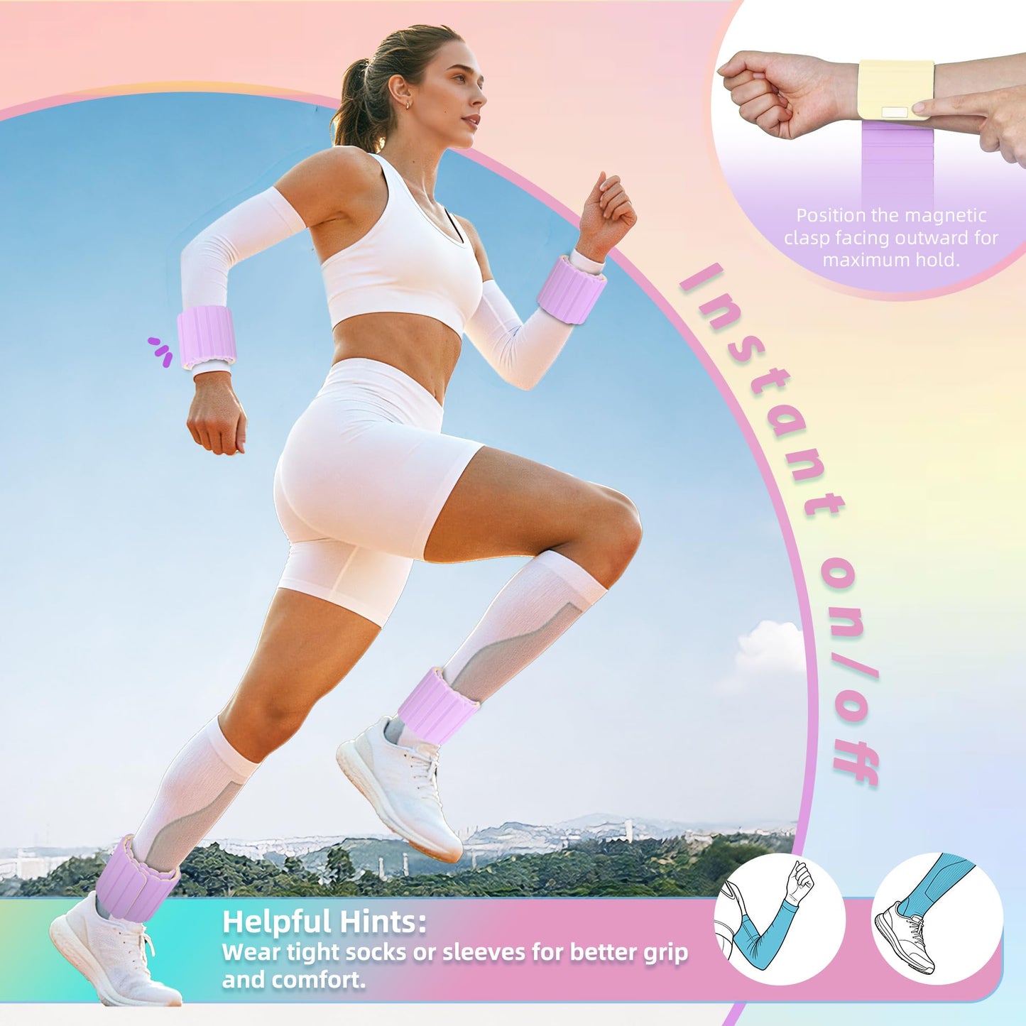 BECOJADDE Wrist Weights Ankle Weights for Women 1 Pair (1.1 lb Each) Silicone Magnetic Leg Arm Weighted Bracelet for Home Yoga Pilates Gym Workout Walking Jogging, Yellow Lavender
