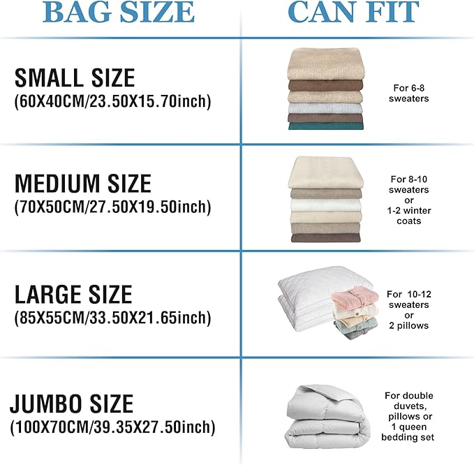 20 Pack Vacuum Storage Bags with Pump, Space Saver Vacuum Storage Bags, Vacuum Seal Bags for Clothing, Comfoters, Pillows, Blanket, Bedding