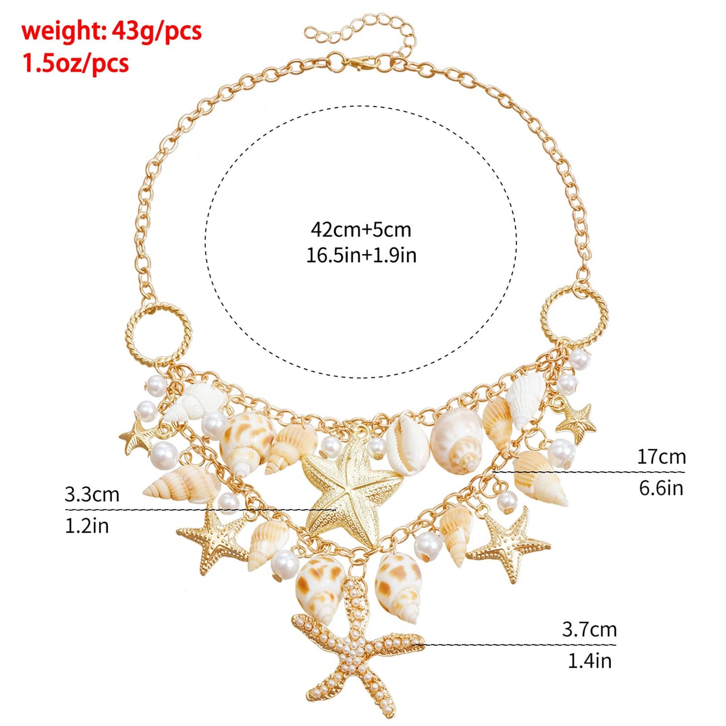 Shell Starfish Necklace for Women Conch Shell Starfish Pearl Necklace Seahorse Necklace Bohemian Chunky Choker Necklace Sea Shell Pearl Choker Collar Neck Mermaid Costume Jewelry Beach Jewelry (Gold)