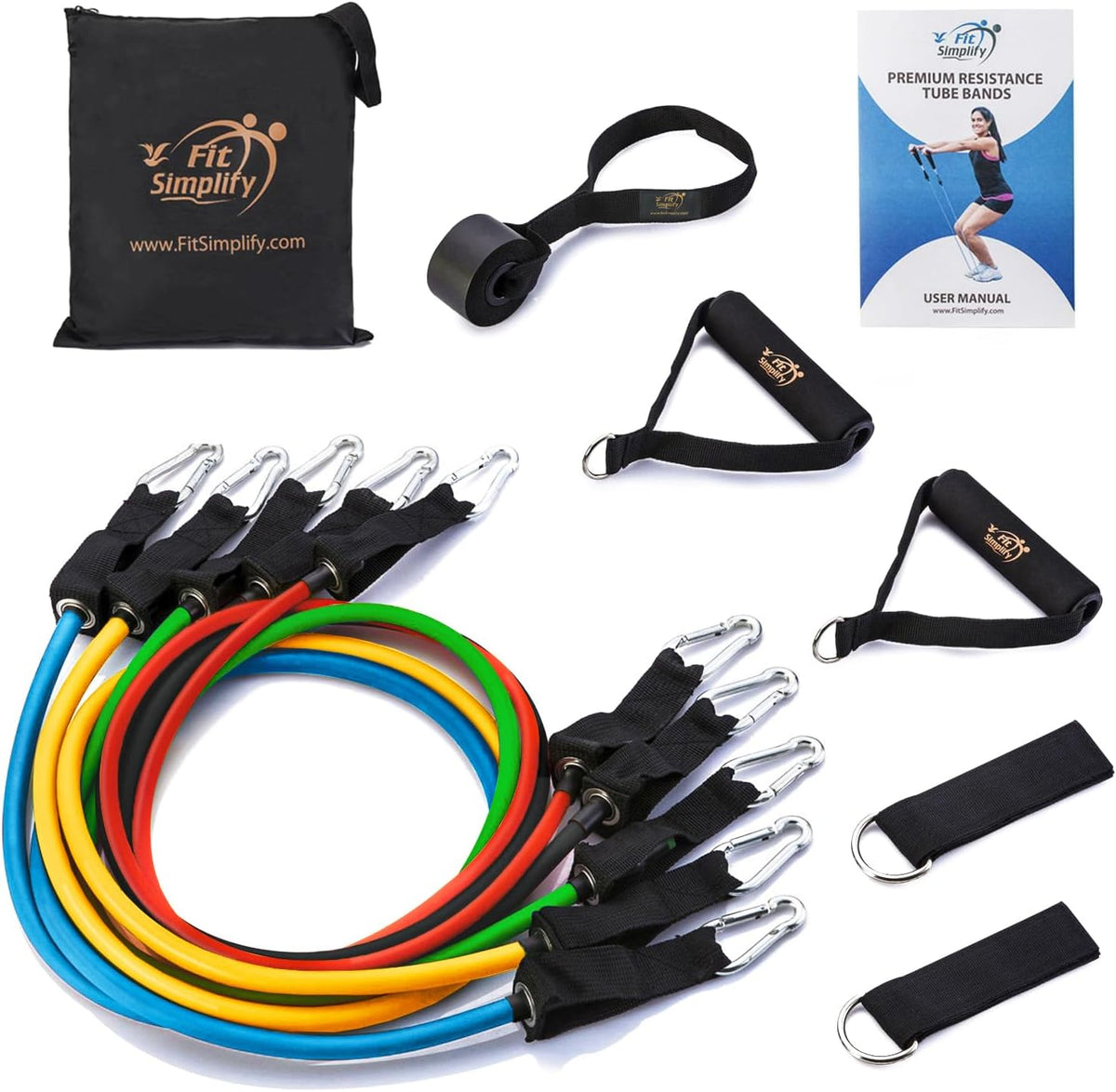 Fit Simplify Resistance Tube Bands 12 Piece Set with Instruction Booklet