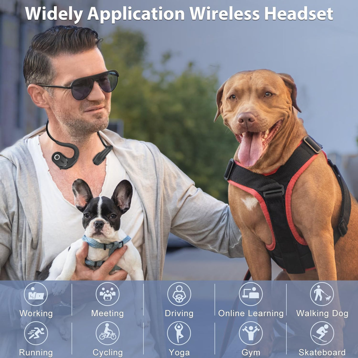 Trucker Bluetooth Headset, Open Ear Headphones with Detachable Noise Cancelling Mic, Wireless V5.3 Computer Headset with Boom Mic for Skype Zoom Face Time