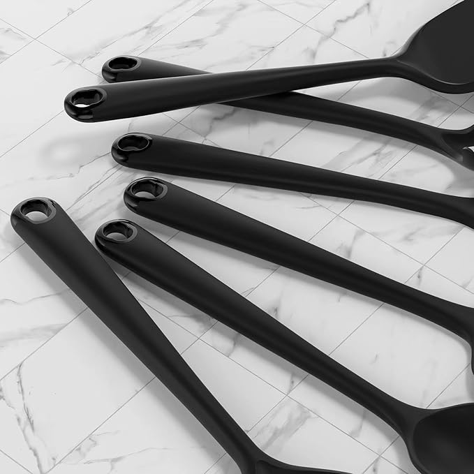 oannao Silicone Kitchen Utensils Set, 600°F Heat Resistant Silicone Cooking Utensils, Spatula, Spoon, Whisk, Tongs, Kitchen Gadgets Sets for Nonstick Cookware, Dishwasher Safe BPA Free (Black)