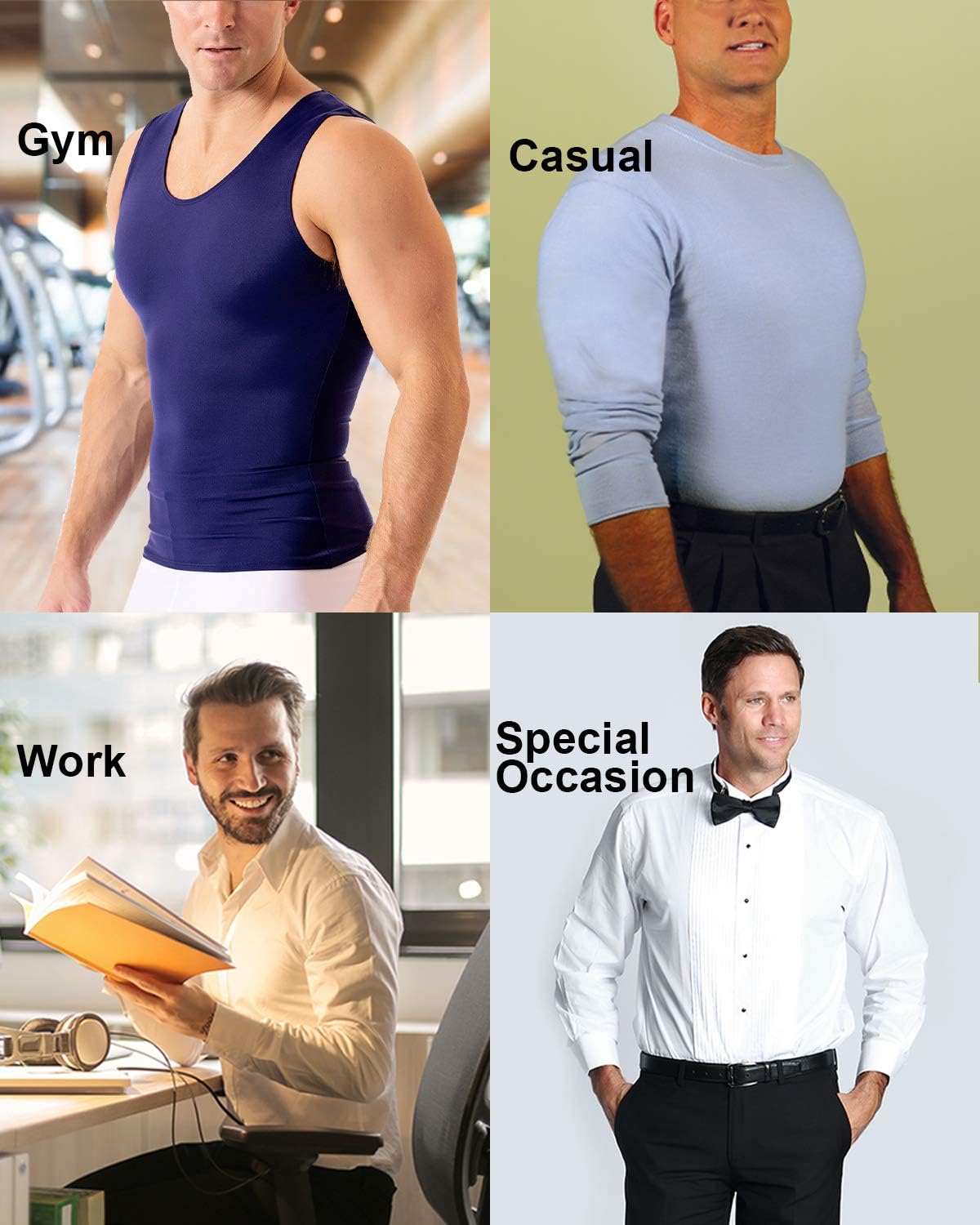 Insta Slim -Made in USA- Compression Tank-Top Shapewear for Men. Tummy Control Slimming Body-Shaper for Belly & Back Support