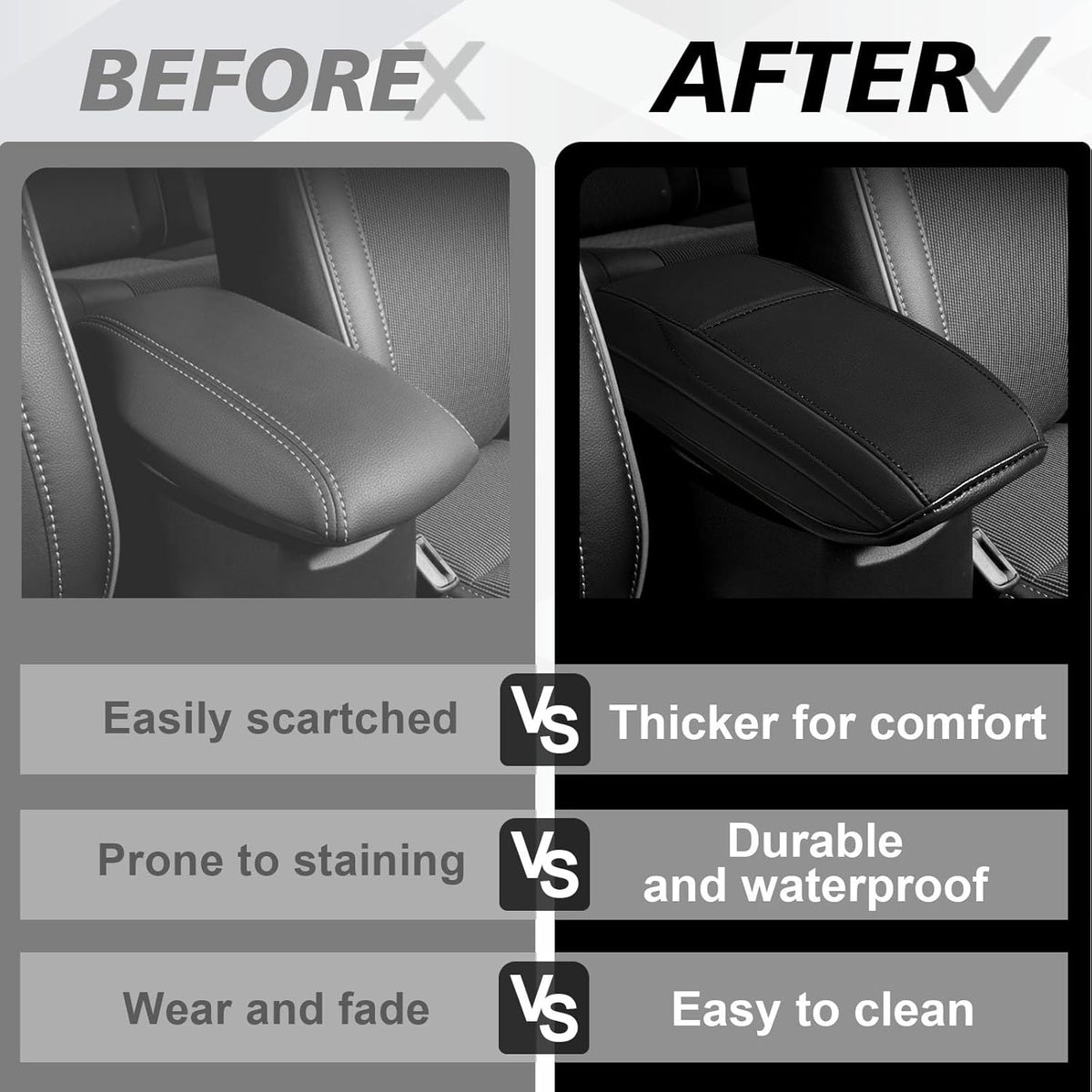 Muslogy Center Console Armrest Cover Compatible with Toyota Corolla 2014-2019 Comfort Armrest Pad Arm Rest Cushion Vegan Leather Protector Regular Thick