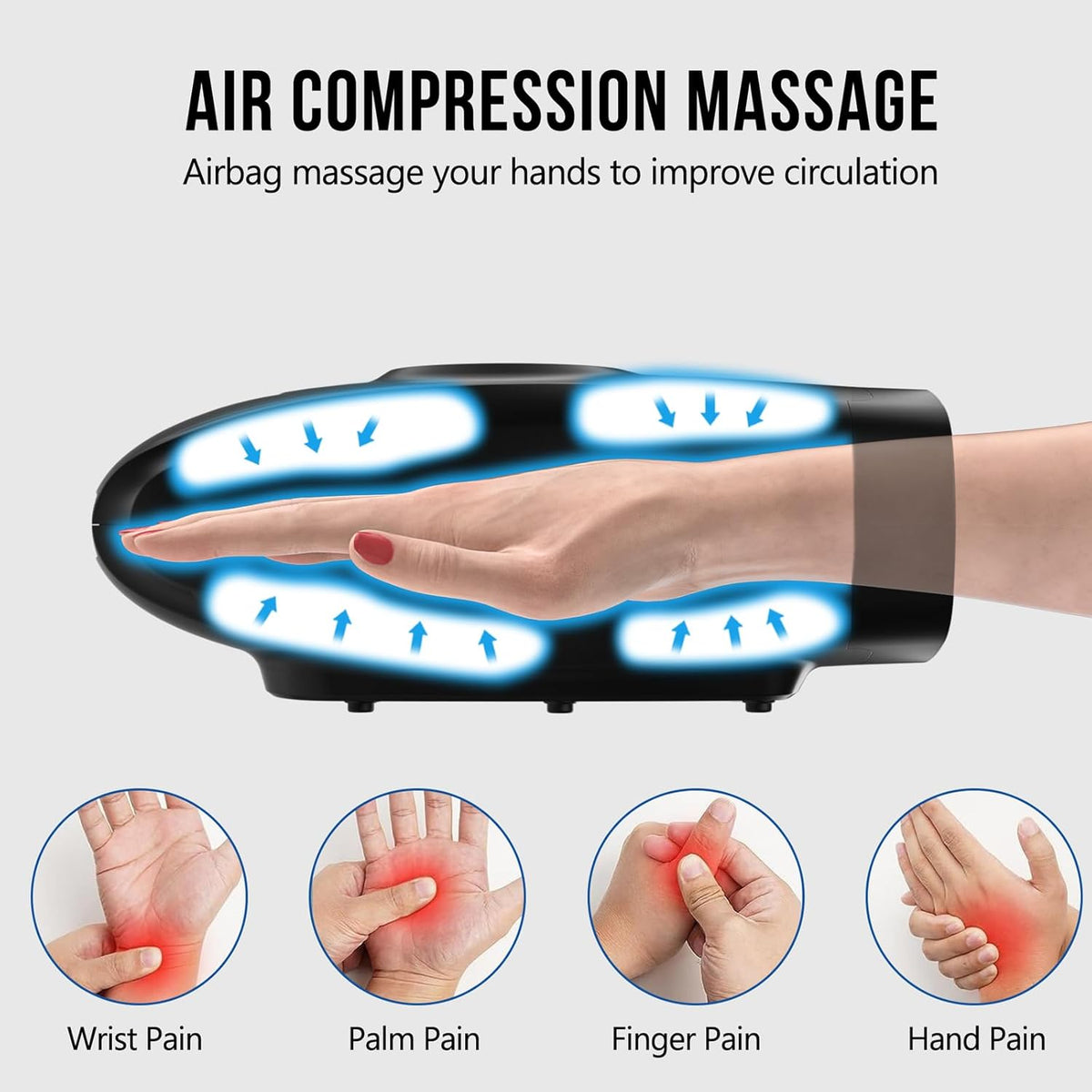 cotsoco Hand Massager with Heat and Compression, 6 Levels Hand Therapy for Arthritis and Carpal Tunnel Relief, Finger and Wrist Cordless Massager Machine for Pain Relief, Gifts for Women Men, Black