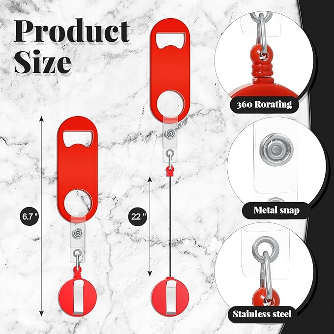 Honoson 8 Pieces Retractable Bottle Opener Bartender Flat Beer Opener with Round Badge Reel Clips Holder for Kitchen Restaurant Home Supplies Party Gifts (Classic,Red,Yellow,Black,White)