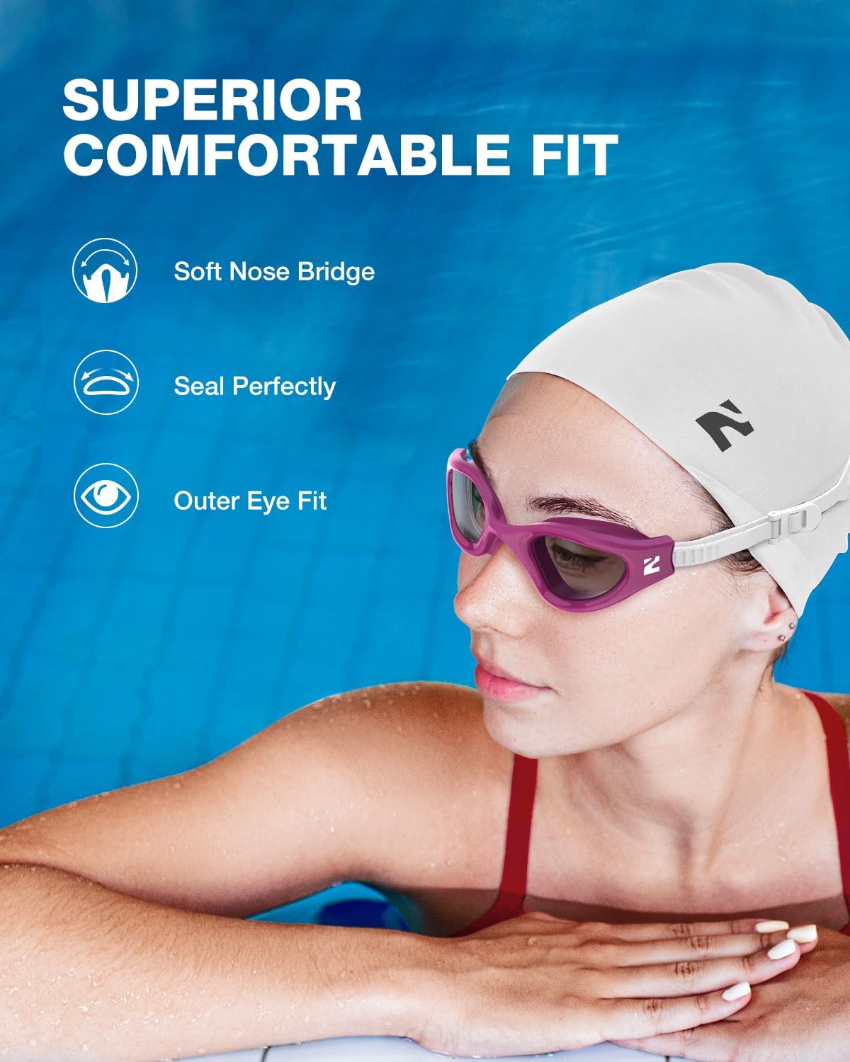 ZIONOR G1 Lite Swim Goggles with Swim Cap Comfortable Anti-fog Swimming Goggles Cap Set for Adult Men Women