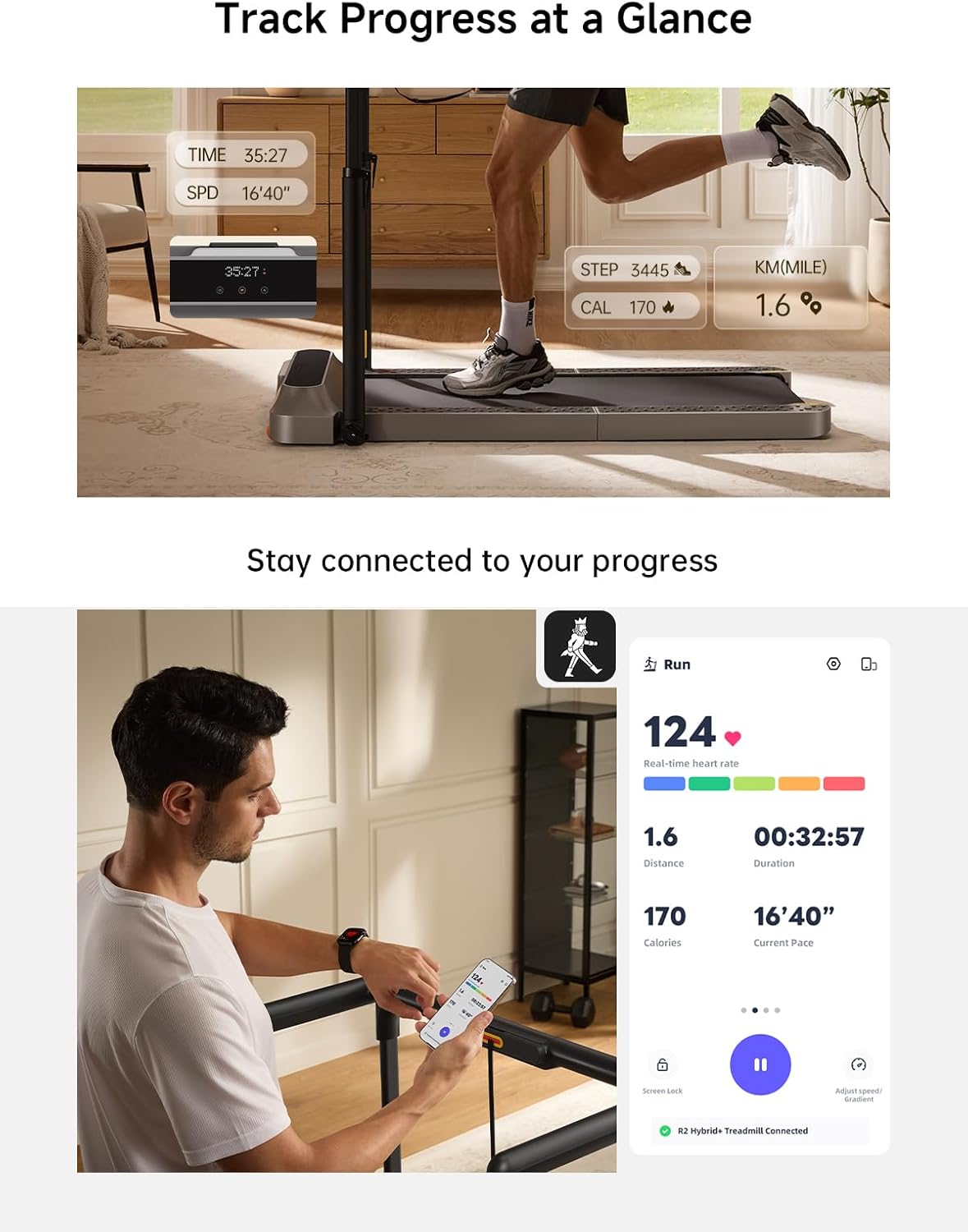 WALKINGPAD R Series Folding Treadmill, 2 in 1 Walking Pad Under Desk Treadmill for Home and Office, Compact Foldable Design with App Control and LED Display, Spacious Belt for Walking or Running