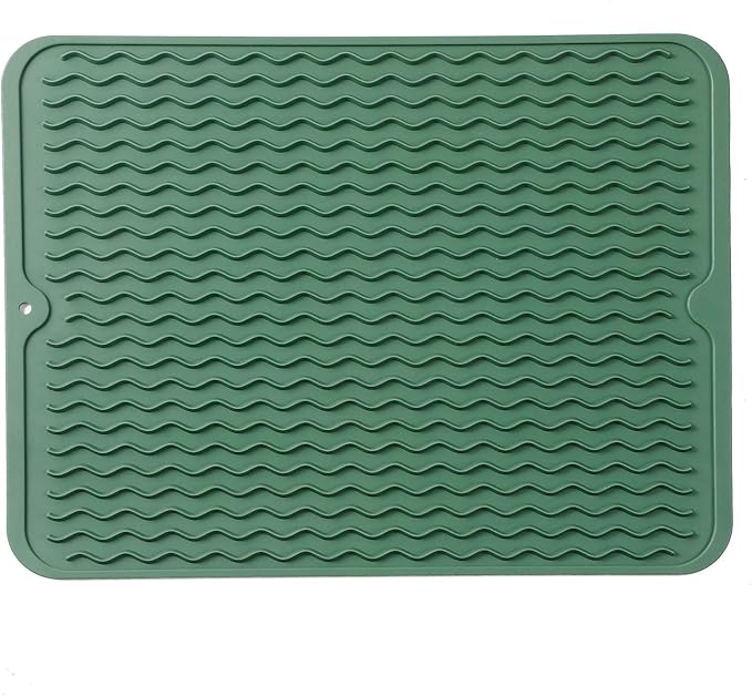 MicoYang Silicone Dish Drying Mat for Multiple Usage,Easy clean,Eco-friendly,Heat-resistant Silicone Mat for Kitchen Counter or Sink,Refrigerator or drawer liner Green L 16 inches x 12 inches
