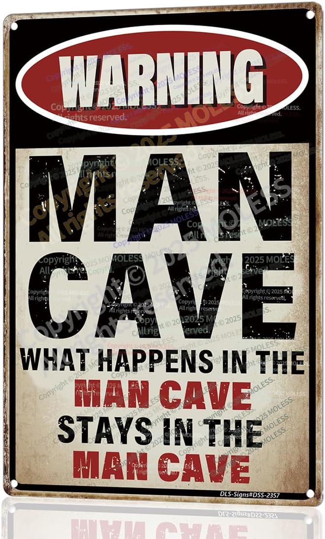 What Happens Here, Stays Here!' Funny Man Cave Decor for Men | 12x8″ Durable Vintage Metal Man Cave Signs Wall Decorations for Basement/Garage/Mancave, 2357